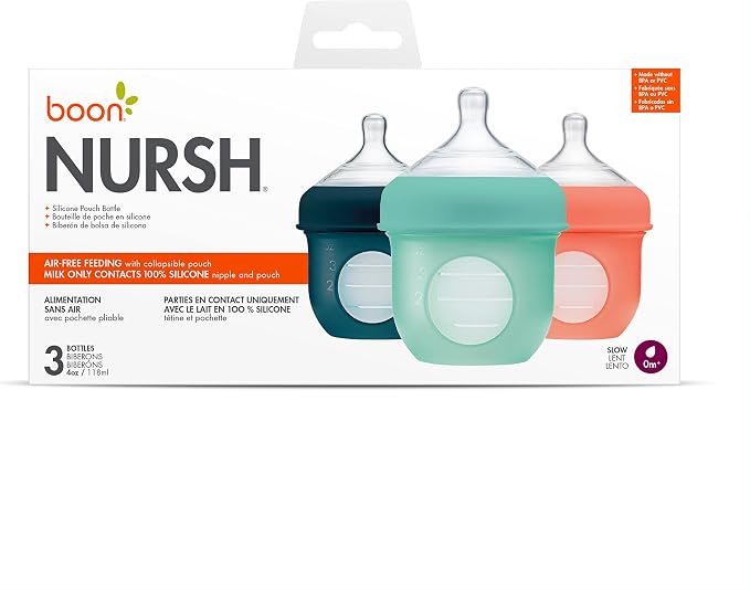 Boon NURSH Reusable Silicone Pouch Bottles, 4 Ounce (Pack of 3)