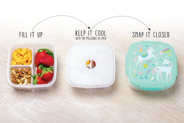 Snack Box With Ice Pack Unicorn (F19) 6"x6"x2.5" 270ML Microwave and freezer safe