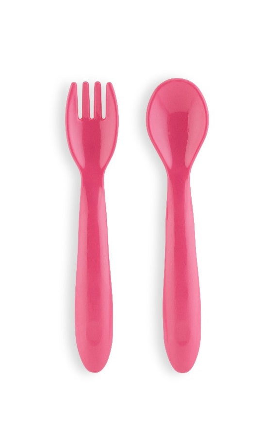 BABY SPOON AND FORK  SET RED