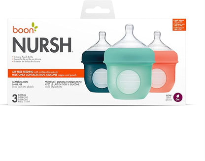 Boon NURSH Reusable Silicone Pouch Bottles, 4 Ounce (Pack of 3)