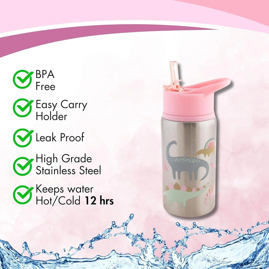 Stephen Joseph Stainless Steel Water Bottles - Pink Dino, 350ml