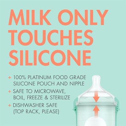 Boon NURSH Reusable Silicone Pouch Bottles, 4 Ounce (Pack of 3)