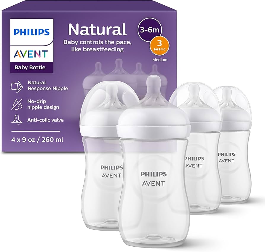 Philips AVENT Natural Baby Bottle with Natural Response , Clear, 9oz, 4pk, SCY903/04