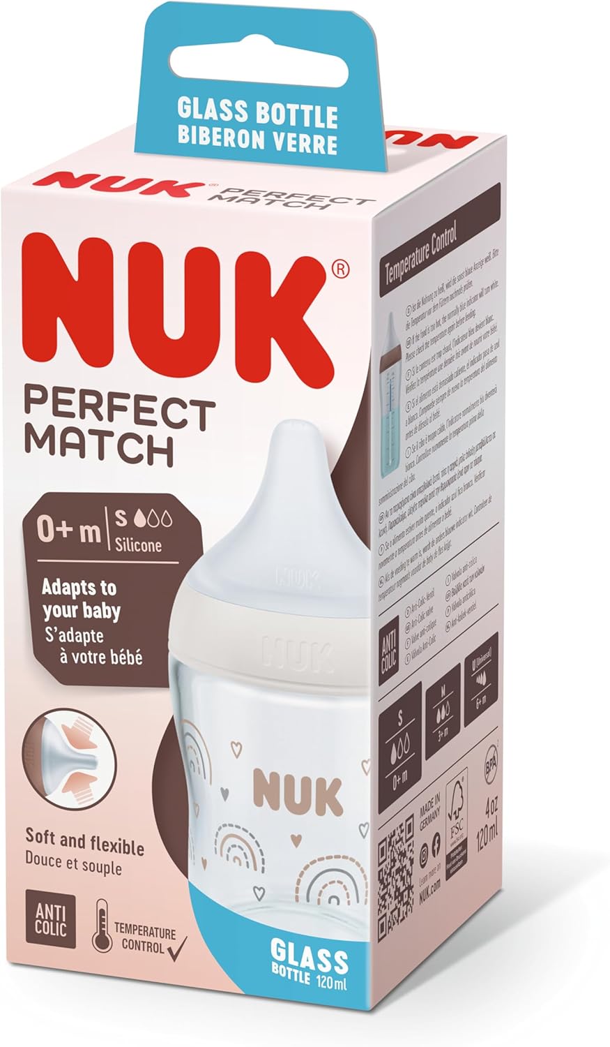NUK Perfect Match Glass Baby Feeding Bottle with Soft Silicon Teat