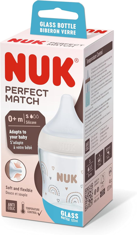 NUK Perfect Match Glass Baby Feeding Bottle with Soft Silicon Teat
