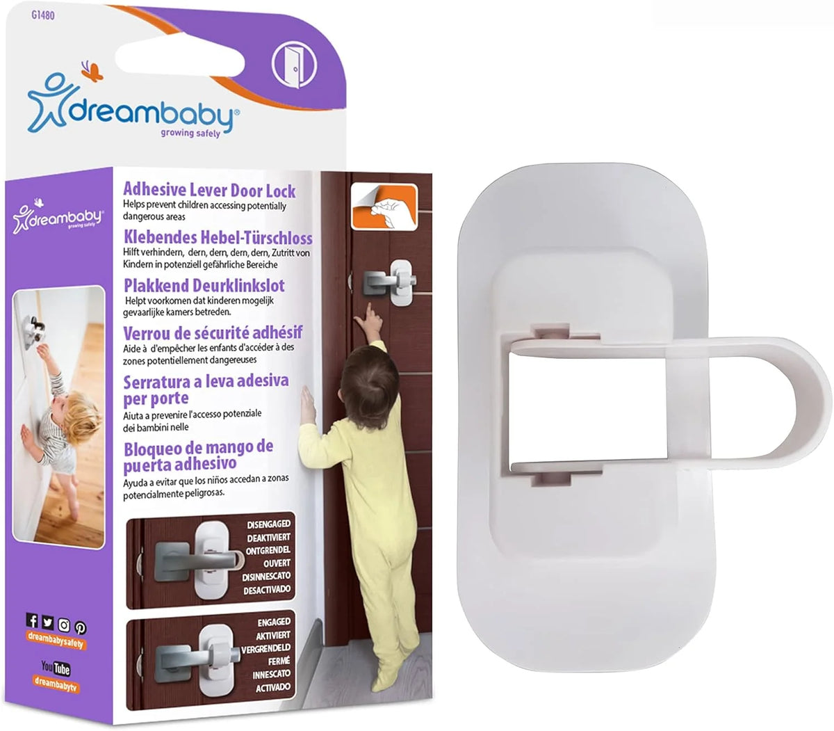 Dreambaby Adhesive Lever Door Handle Lock – 1 Pack