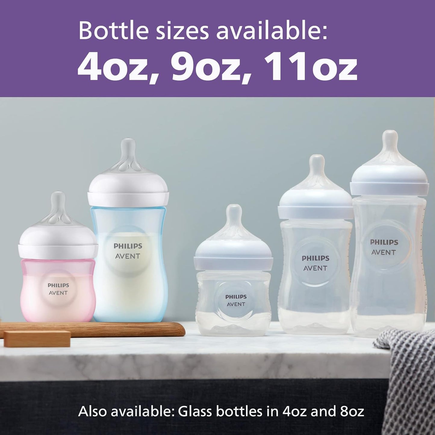 Philips AVENT Natural Baby Bottle with Natural Response , Clear, 9oz, 4pk, SCY903/04