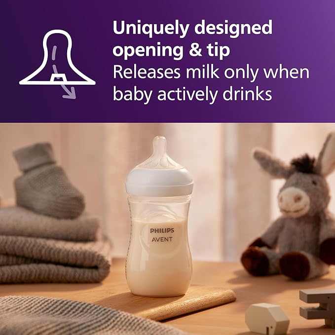 Philips AVENT Natural Baby Bottle with Natural Response , Clear, 9oz, 4pk, SCY903/04