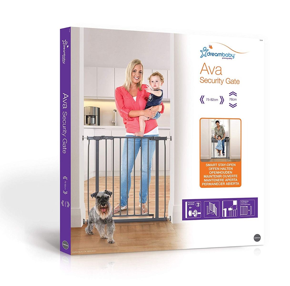 AVA SAFETY GATE CHARCOAL (76CM TALL…….... FITS GAPS 75CM-81CM)