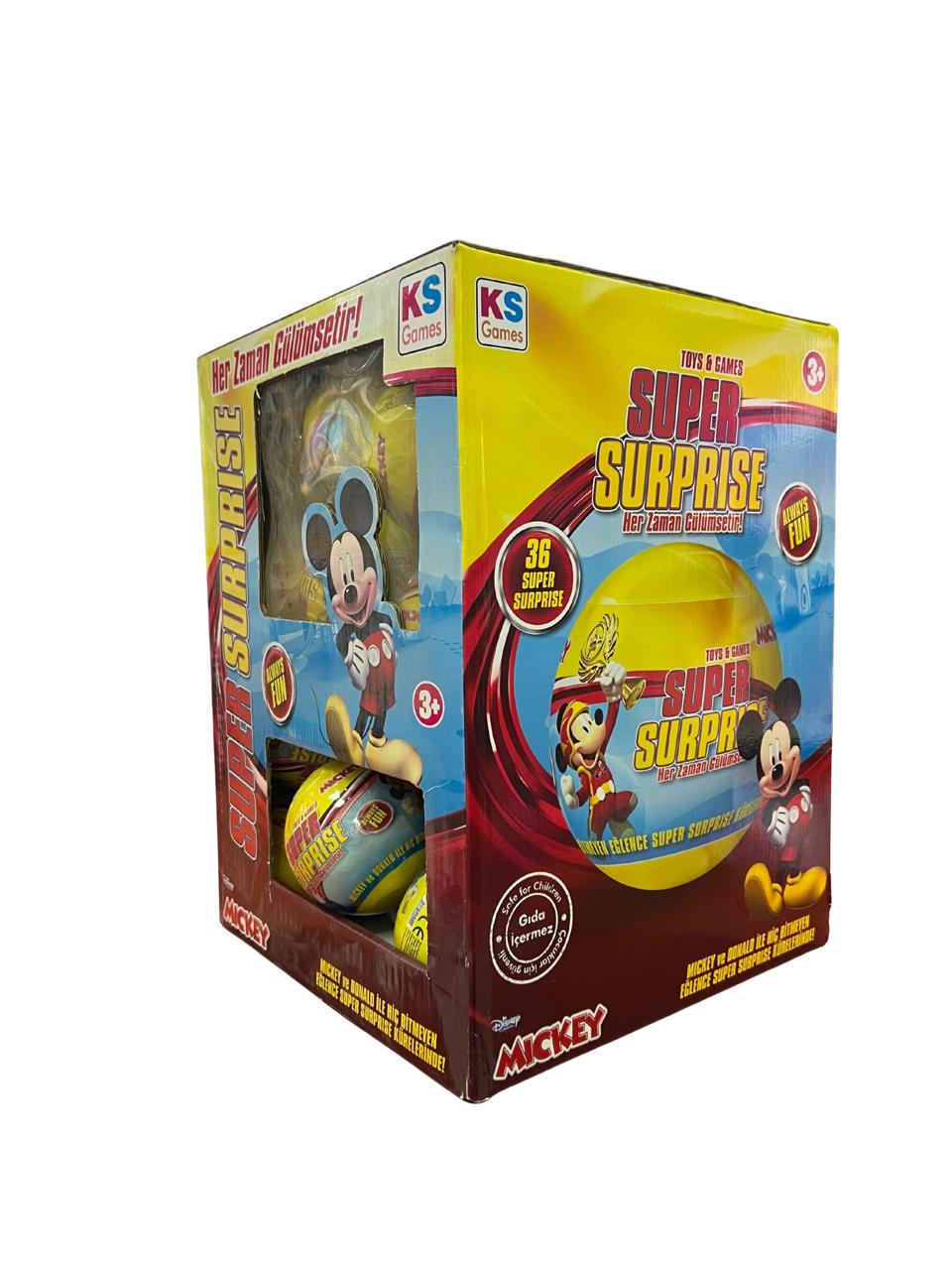 Mickey Mouse SUPER SURPRISE stand 36 Pes. Contains 4 surprise toys & games