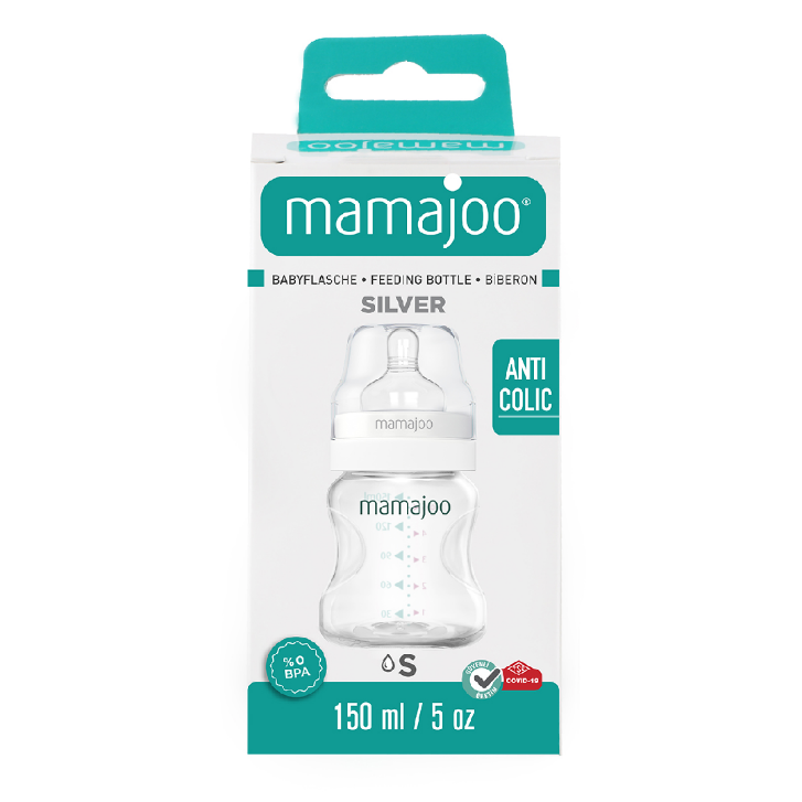 MAMAJOO SILVER FEEDING BOTTLE 150 ml & ANTI-COLIC SILICONE TEAT S