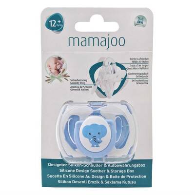 MAMAJOO 1x ORTHODONTIC SILICONE SOOTHER ELEPHANT 0M+ & STORAGE BOX