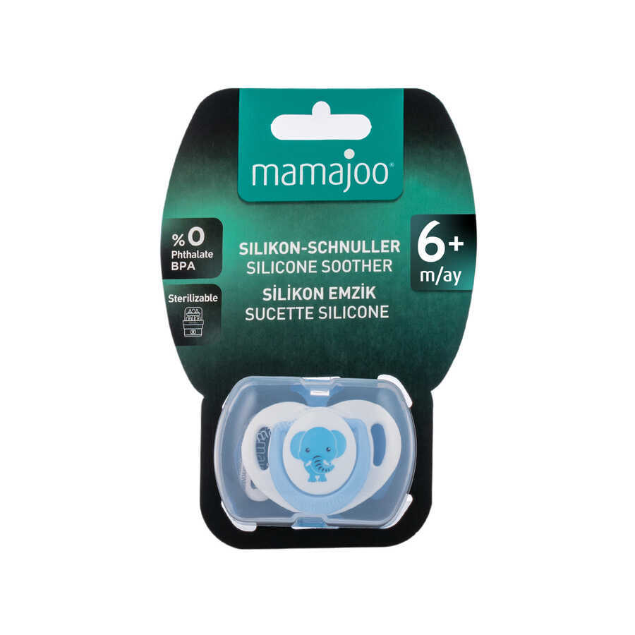 MAMAJOO 1x ORTHODONTIC SILICONE SOOTHER ELEPHANT 6M+ & STORAGE BOX