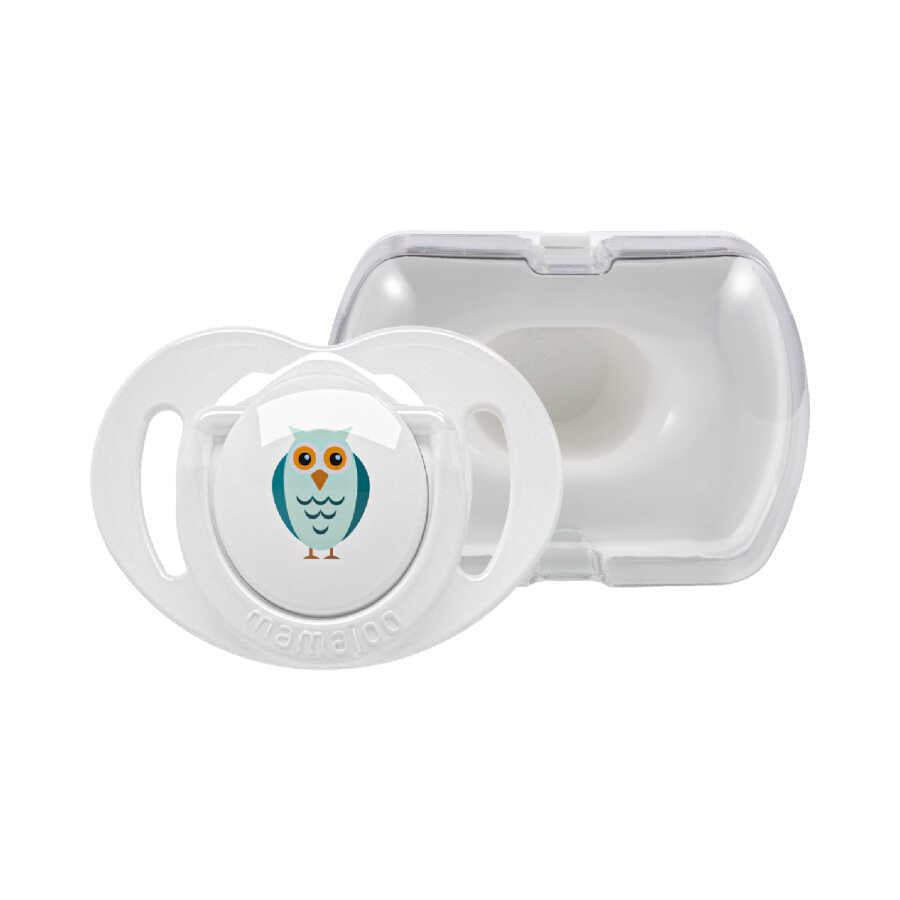 MAMAJOO 1x ORTHODONTIC SILICONE SOOTHER OWL 12M+ & STORAGE BOX