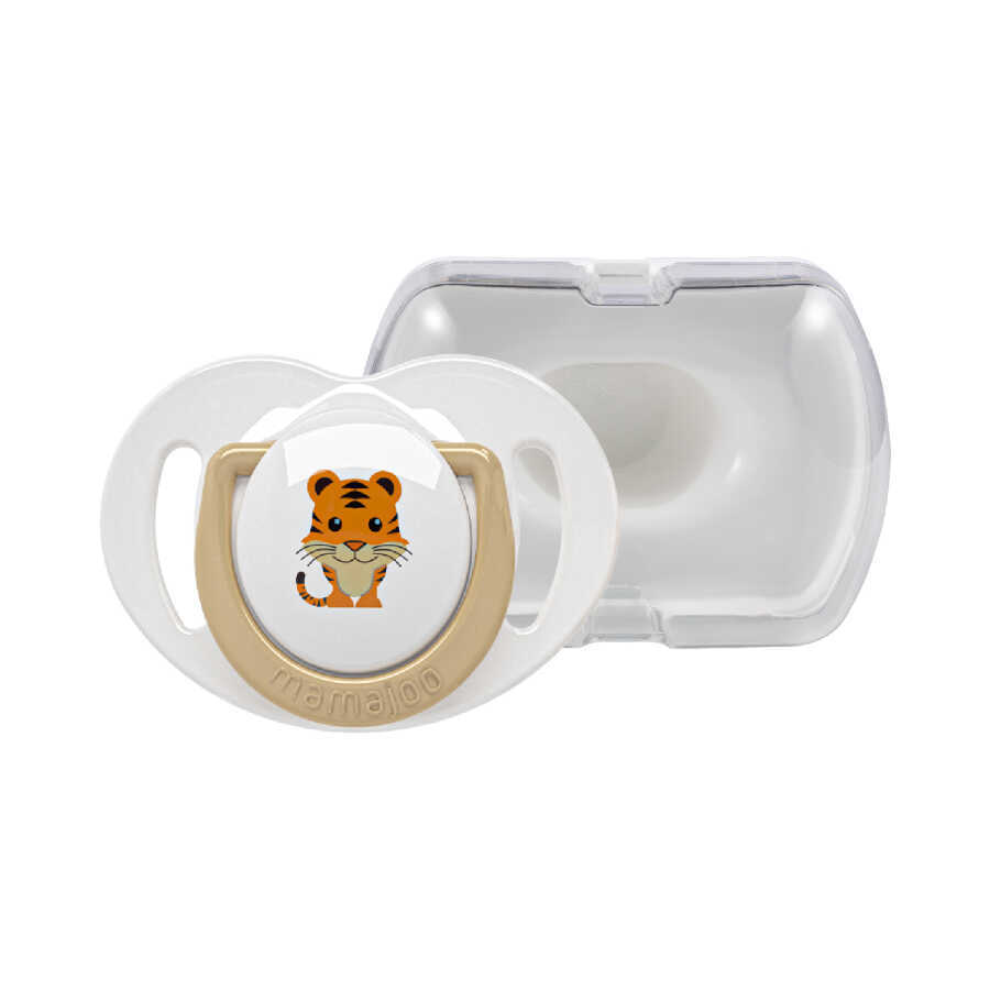 MAMAJOO 1x ORTHODONTIC SILICONE SOOTHER TIGER 12M+ & STORAGE BOX