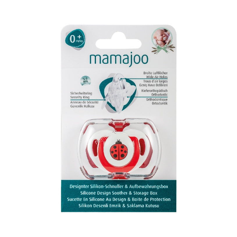 MAMAJOO 1 x ORTHODONTIC SILICONE SOOTHER 0 M + LADYBIRD & STORAGE BOX