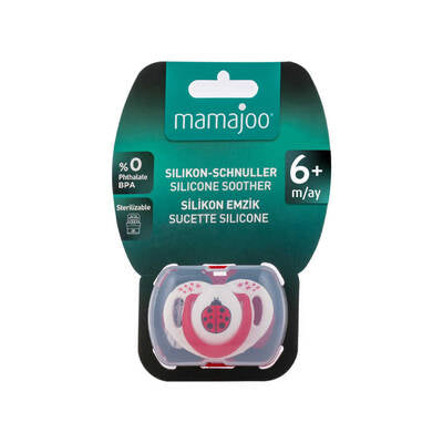 MAMAJOO 1 x ORTHODONTIC SILICONE SOOTHER 6 M + LADYBIRD & STORAGE BOX