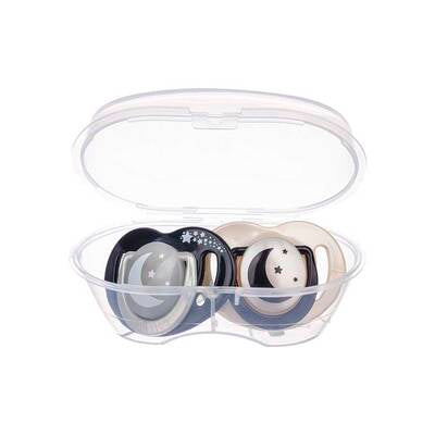 MAMAJOO TWIN ORTHODONTIC SILICONE SOOTHERS BLACK&PEARL / NIGHT&DAY 0M+ WITH STERILIZATION & STORAGE BOX