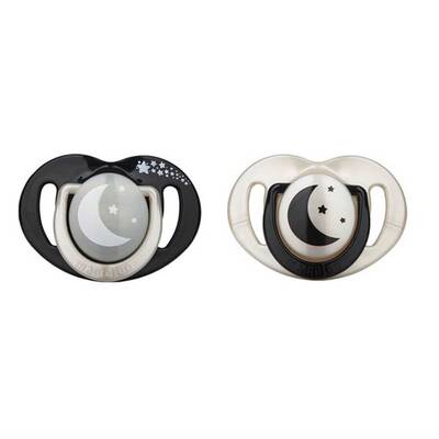 MAMAJOO TWIN ORTHODONTIC SILICONE SOOTHERS BLACK&PEARL / NIGHT&DAY 6M+ WITH STERILIZATION & STORAGE BOX