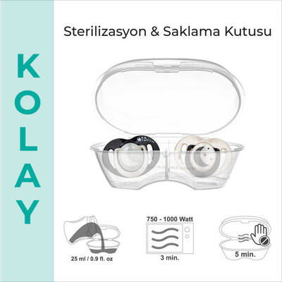 MAMAJOO TWIN ORTHODONTIC SILICONE SOOTHERS BLACK&PEARL / NIGHT&DAY 12M+ WITH STERILIZATION & STORAGE BOX