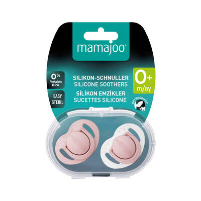 Twin Orthodontic Silicone Soothers Powder Pink 0m+ with Sterilization & Storage Box