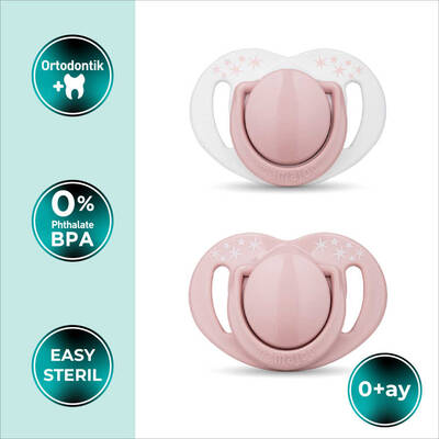 Twin Orthodontic Silicone Soothers Powder Pink 0m+ with Sterilization & Storage Box