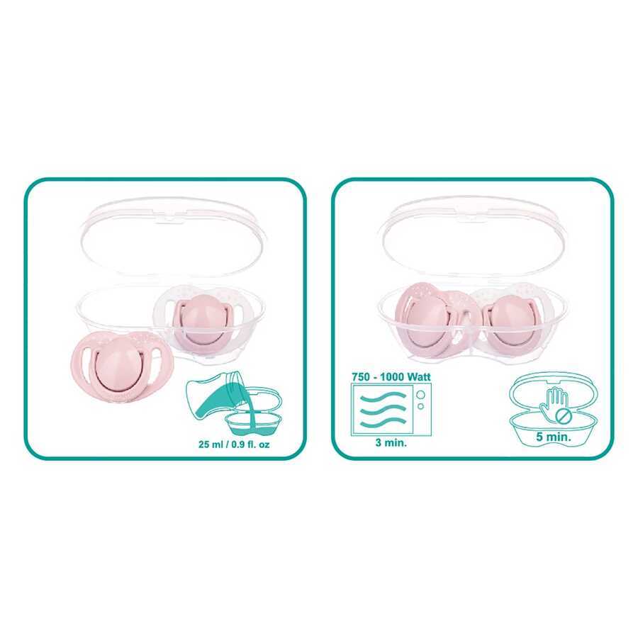 Twin Orthodontic Silicone Soothers Powder Pink 12m+ with Sterilization & Storage Box