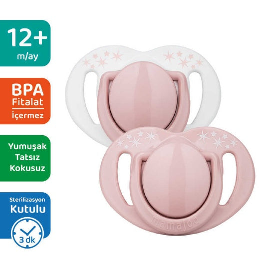 Twin Orthodontic Silicone Soothers Powder Pink 12m+ with Sterilization & Storage Box