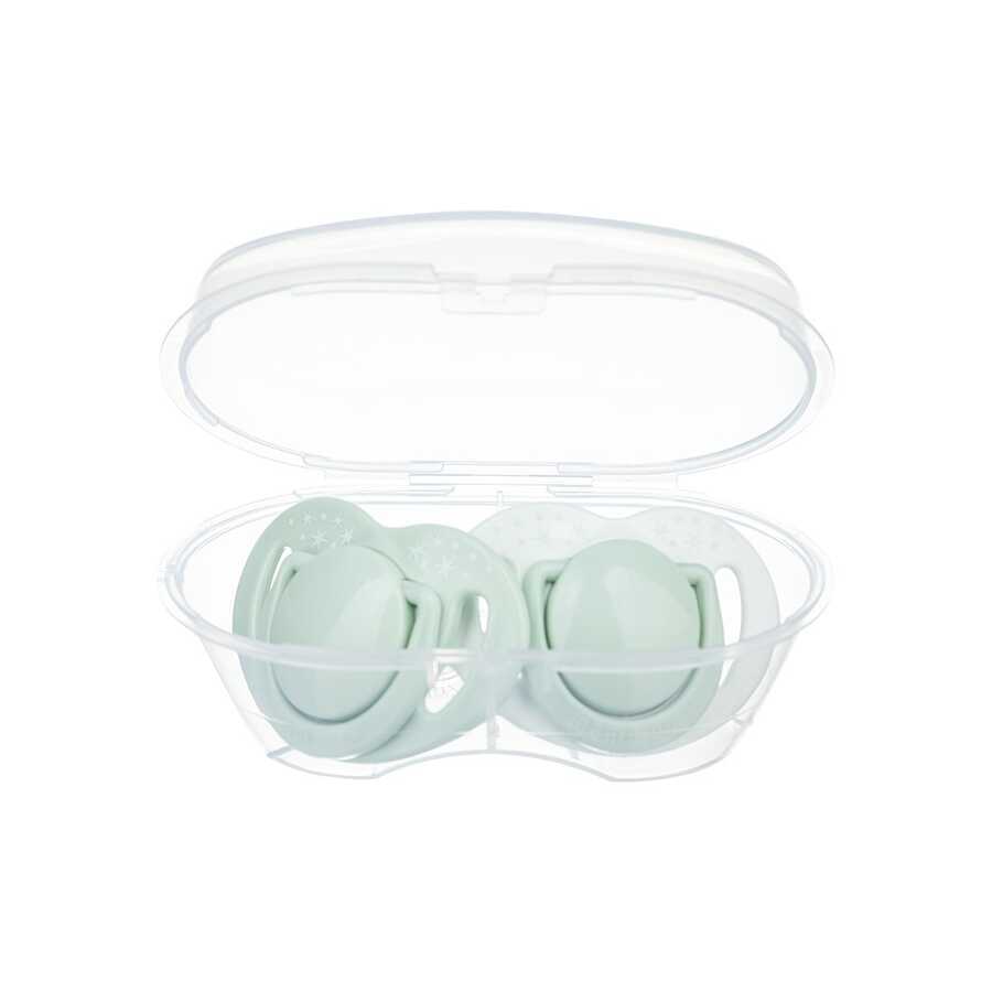 Twin Orthodontic Silicone Soothers Powder Pink 12m+ with Sterilization & Storage Box