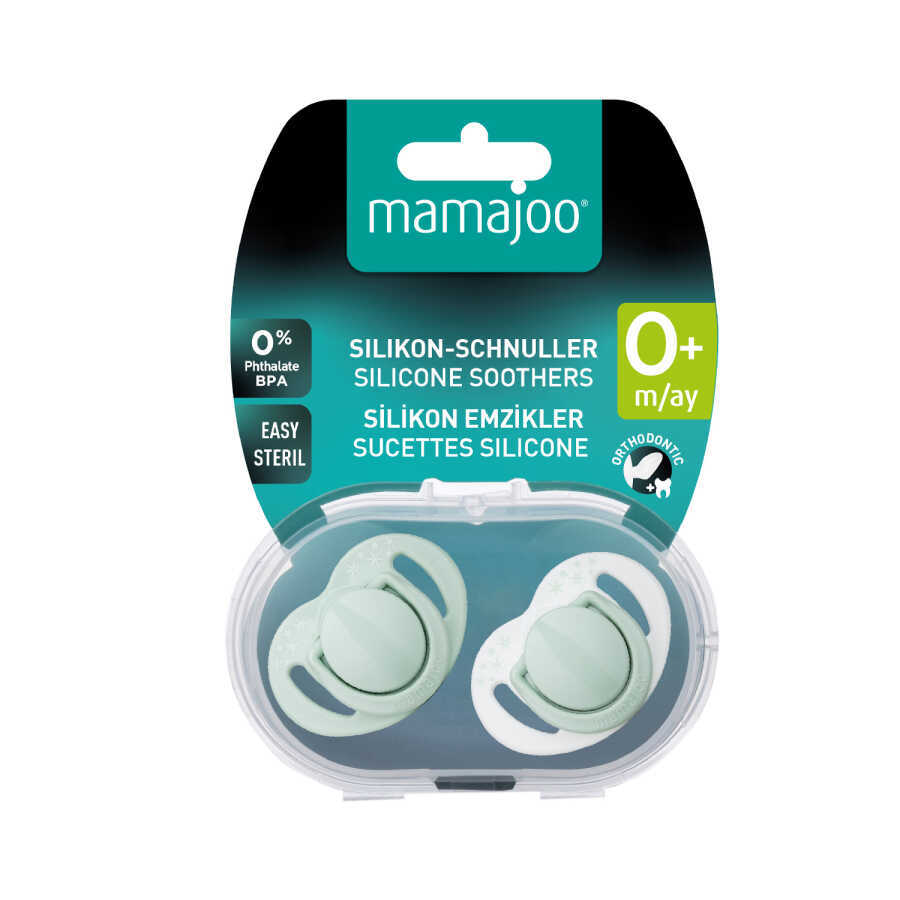 Twin Orthodontic Silicone Soothers Powder Green 0m+ with Sterilization & Storage Box