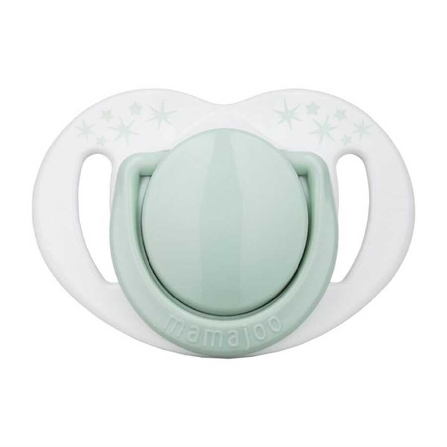 MAMAJOO TWIN ORTHODONTIC SILICONE SOOTHERS POWDER GREEN 6M+ WITH STERILIZATION & STORAGE BOX