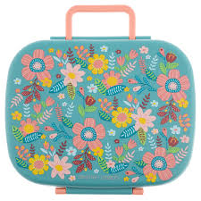 BENTO BOX WITH REMOVABLE TRAY TURQUOISE FLORAL (S25)