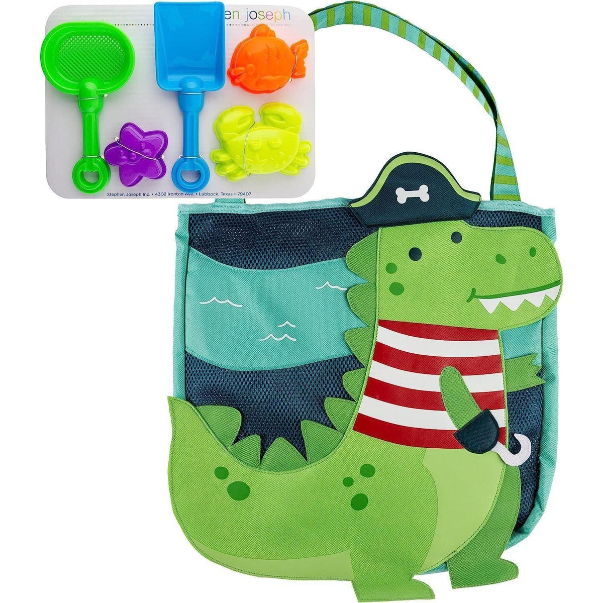 Beach Tote with 6 Piece Sand Toys - Dino pirate